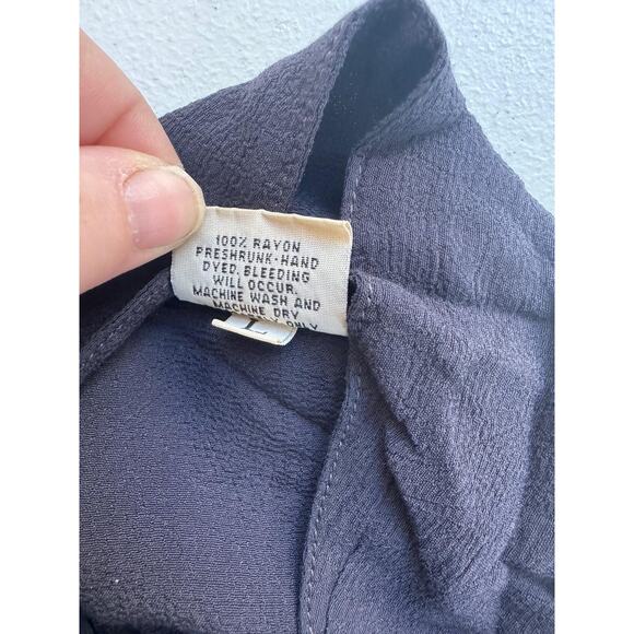 CP Shades Shirt Womens Large Blue Button Front Rayon Collared Long Sleeve Blouse - Picture 6 of 9